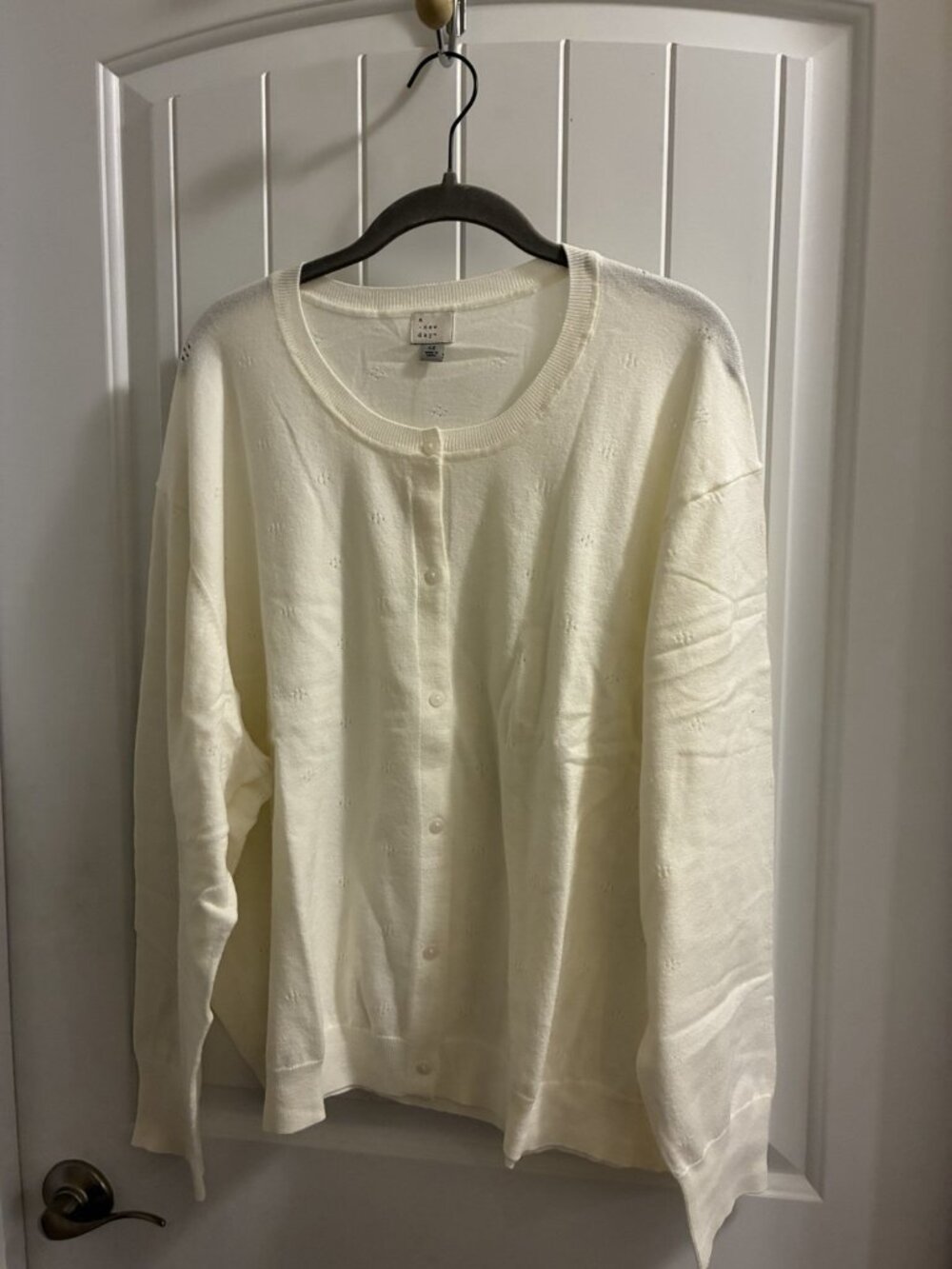 A New Day Pointelle Button Down Cardigan In Cream Size 4 XL